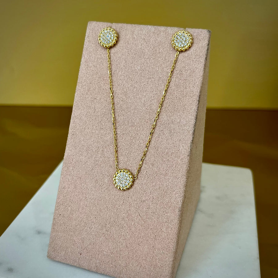 Pave Round and Beaded 9ct Gold Earrings
