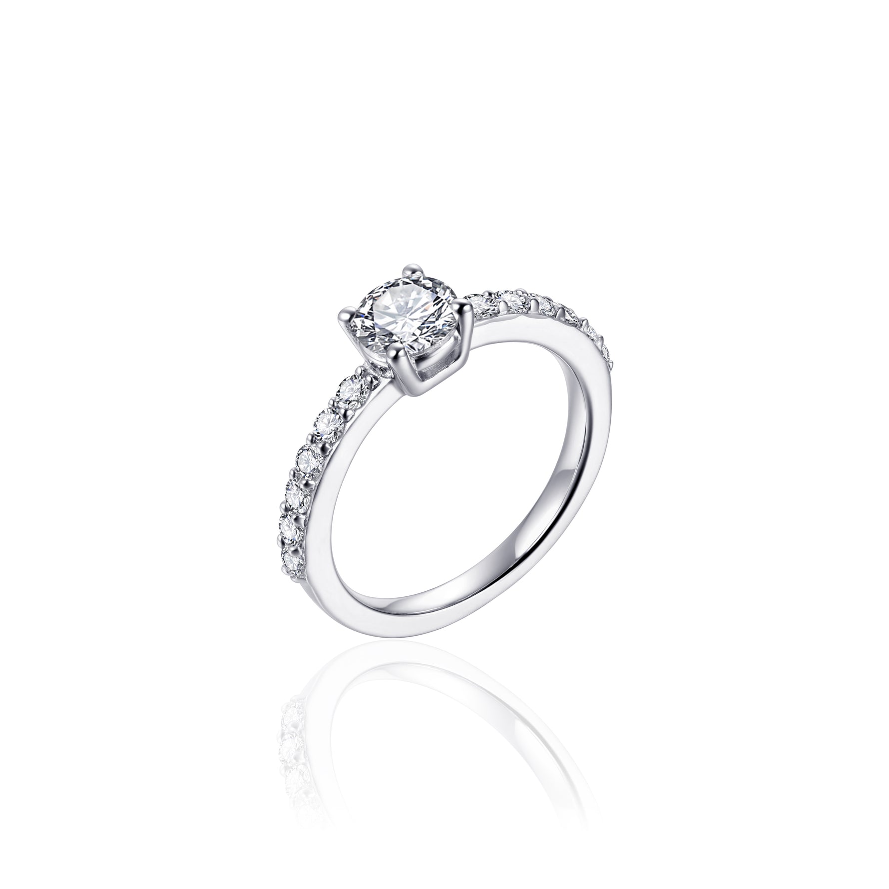 Extra Sparkle Accented Ring. 925 Sterling Silver Solitaire Ring.