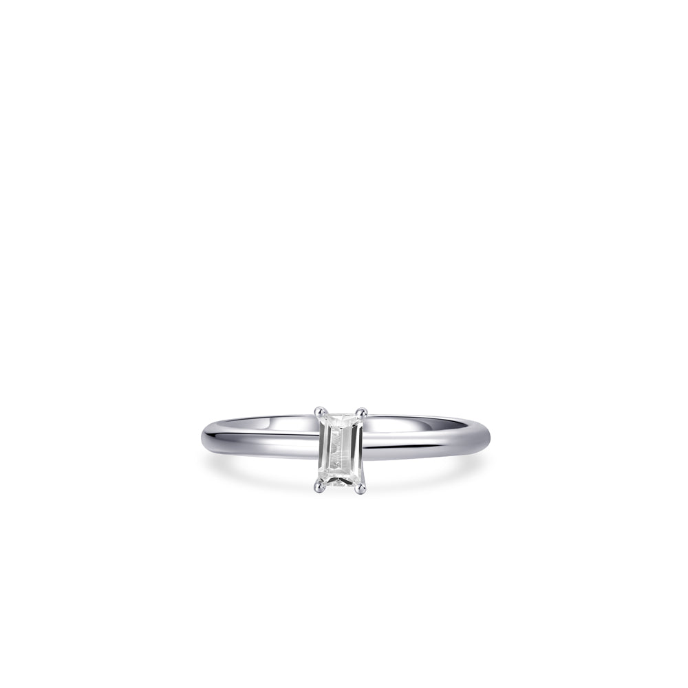 Emerald Cut CZ Stone Sterling Silver Ring. 925 Sterling Silver Ring.