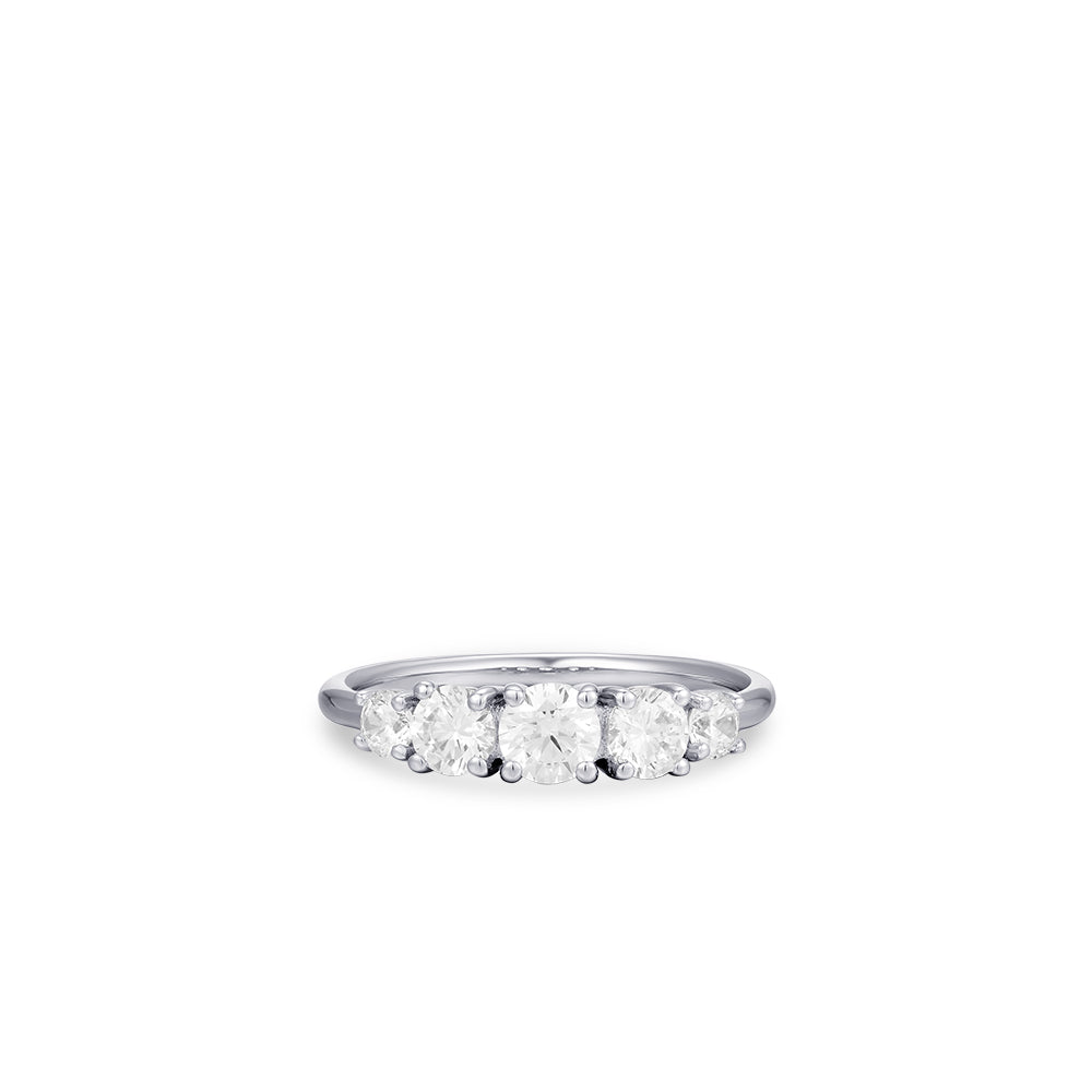 Five Stone CZ Stone Ring. 925 Sterling Silver Solitaire Ring.