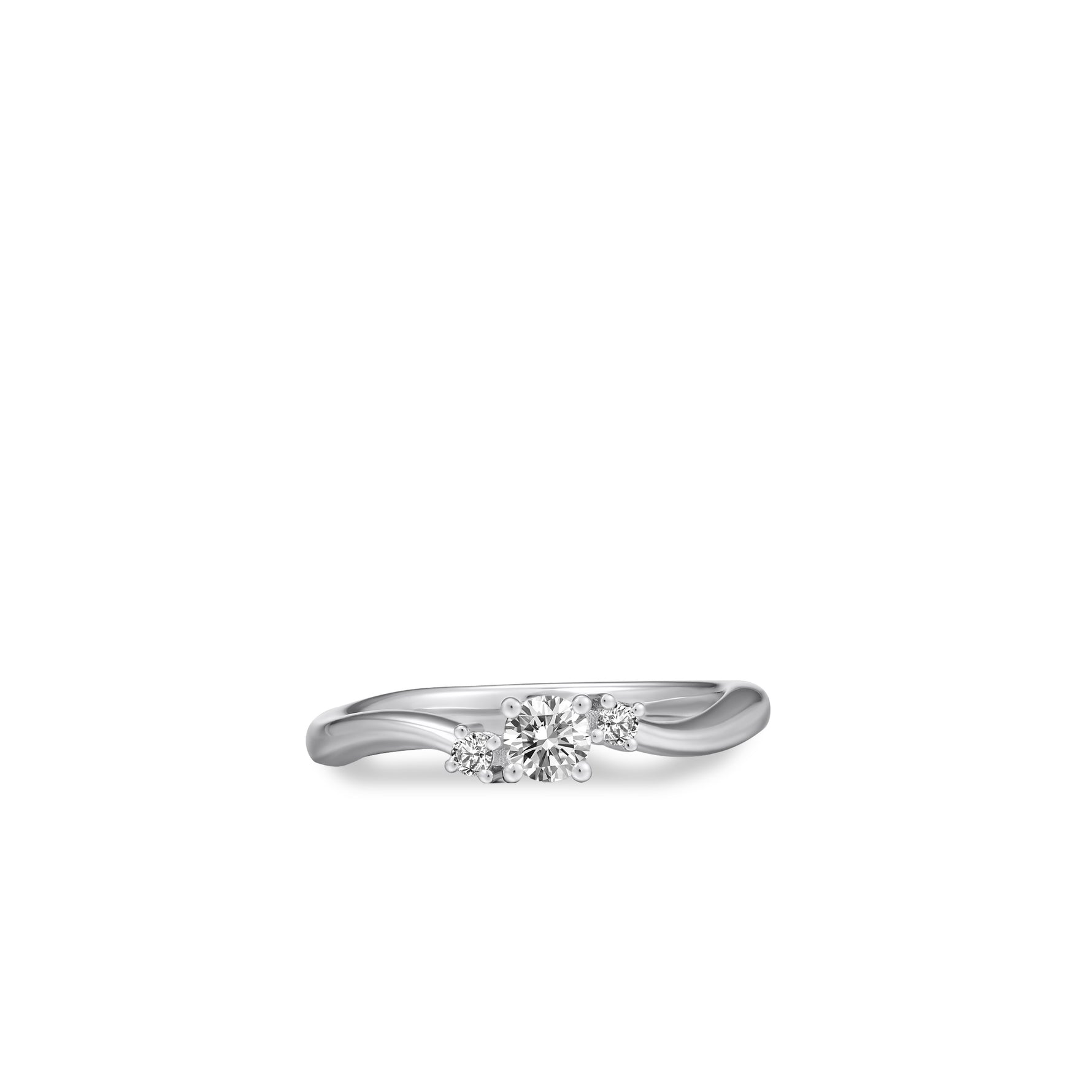 Curved Three Stone Sterling Silver Ring. 925 Sterling Silver.
