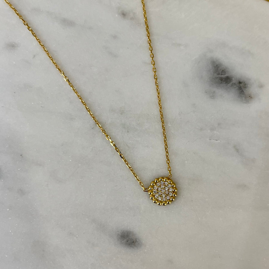 Round Pave 9ct Gold Necklace