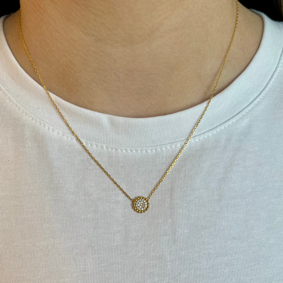 Round Pave 9ct Gold Necklace