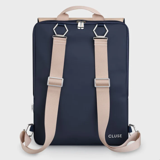 Cluse Reversible Backpack Dark Blue Caramel and Silver Colour