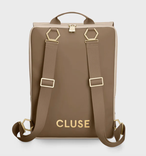 Cluse Reversible Backpack, Beige Dark Brown, Gold Colour