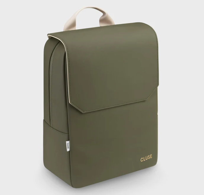 Cluse Backpack Dark Green Beige, Gold Colour