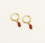 everyday semi precious stone hoop drop earrings. 24k gold plated.