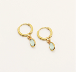 everyday semi precious stone hoop drop earrings. 24k gold plated.