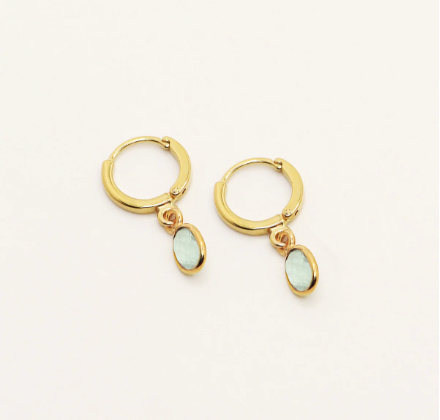 everyday semi precious stone hoop drop earrings. 24k gold plated.