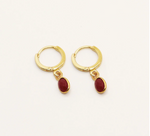 everyday semi precious stone hoop drop earrings. 24k gold plated.