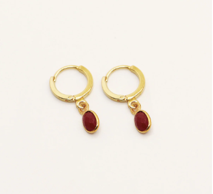 everyday semi precious stone hoop drop earrings. 24k gold plated.