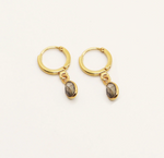 everyday semi precious stone hoop drop earrings. 24k gold plated.