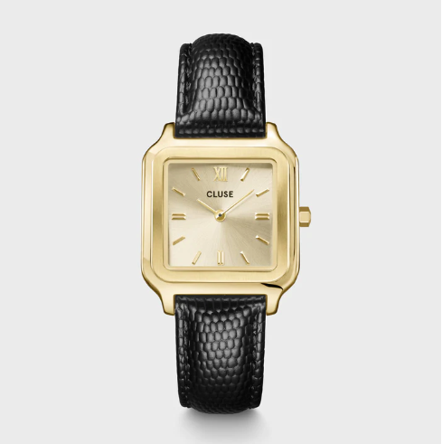 Gracieuse Watch Leather, Black Lizard, Gold Colour CW11903