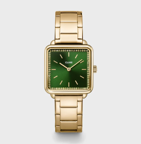 La Tétragone Watch Steel stones Green, Gold Colour CW10311