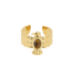 semi precious stone bird ring. 4k gold plated.