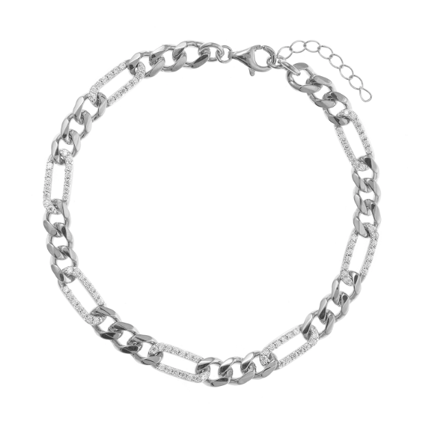 Sterling Silver Chain Bracelet CZ Stones