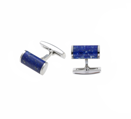 Sterling Silver Blue Cylinder Cuff Link