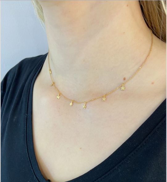 multi-star necklace; 9ct Gold necklace; Delicate jewellery