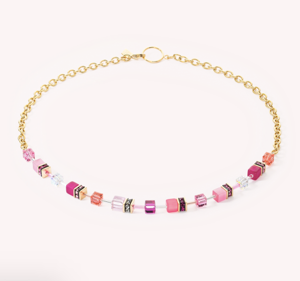GeoCUBE® Iconic Chain necklace Gold-Magenta 3038100416