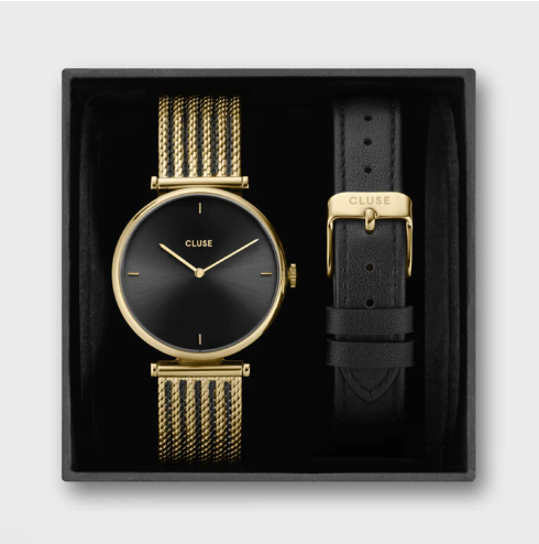 Gift Box Triomphe Mesh, Gold Colour & Black Leather Strap CG10404