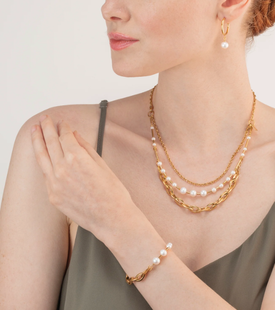 Bracelet Freshwater Pearls & Chunky Chain Navette Multiwear white-gold 1110301416