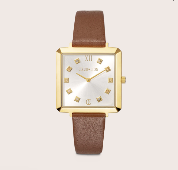 Watch Iconic Square Gold White Sunray Bracelet Leather Classy Brown 7632711116