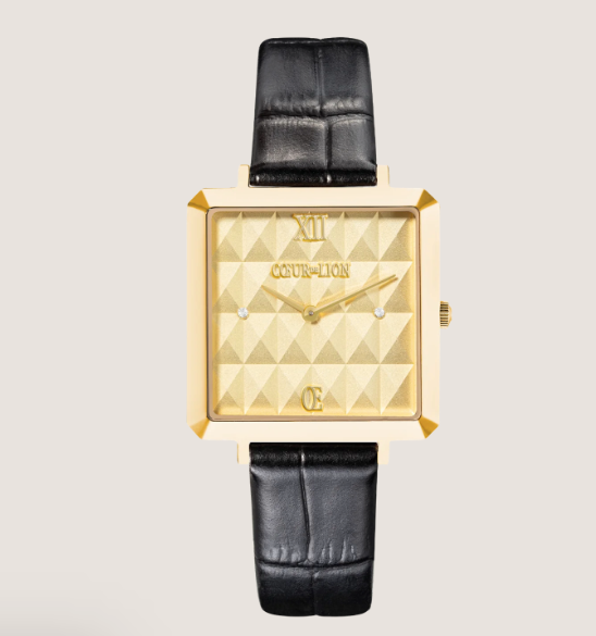 Watch Iconic Cube Spikes Gold Bracelet Leather Black 7662711316