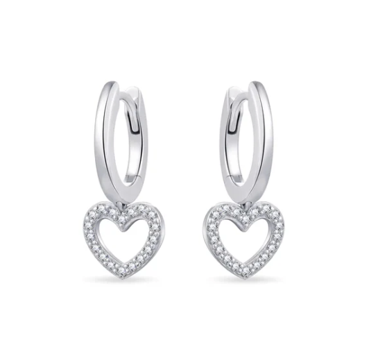 Dangling Heart Hoops with Zirconia Stones