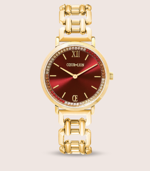 Round Sparkling Festive Red Statement gold Watch