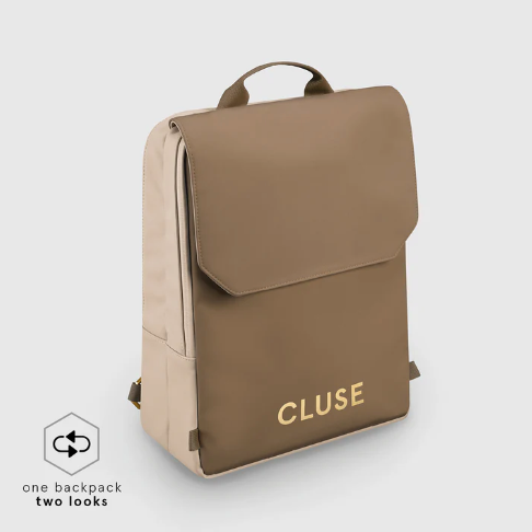 Le Réversible Backpack - Beige, Dark Brown, Gold Colour