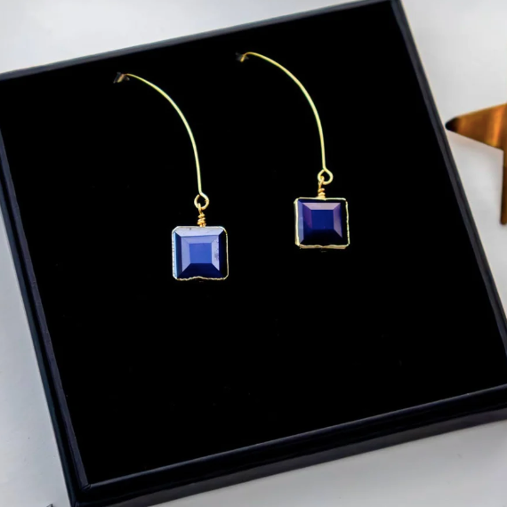 Royal Blue Square Brass Earrings
