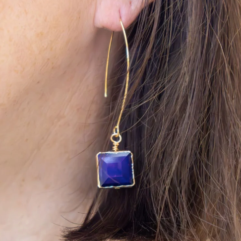 Royal Blue Square Brass Earrings