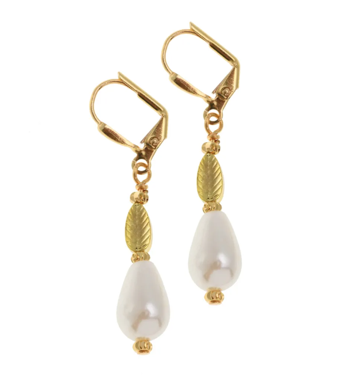 Athena Pearl Leaf Earrings - Short