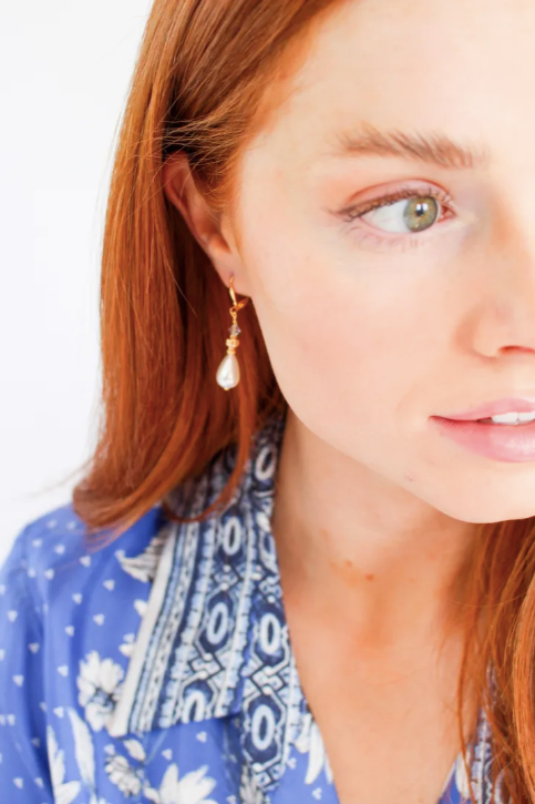 Athena Pearl Leaf Earrings - Short