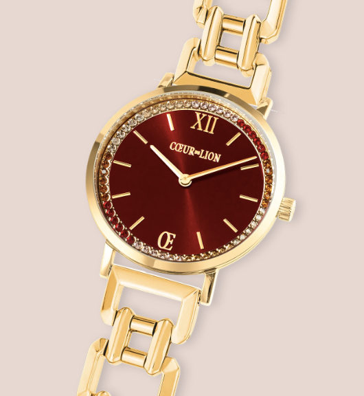 Round Sparkling Festive Red Statement gold Watch