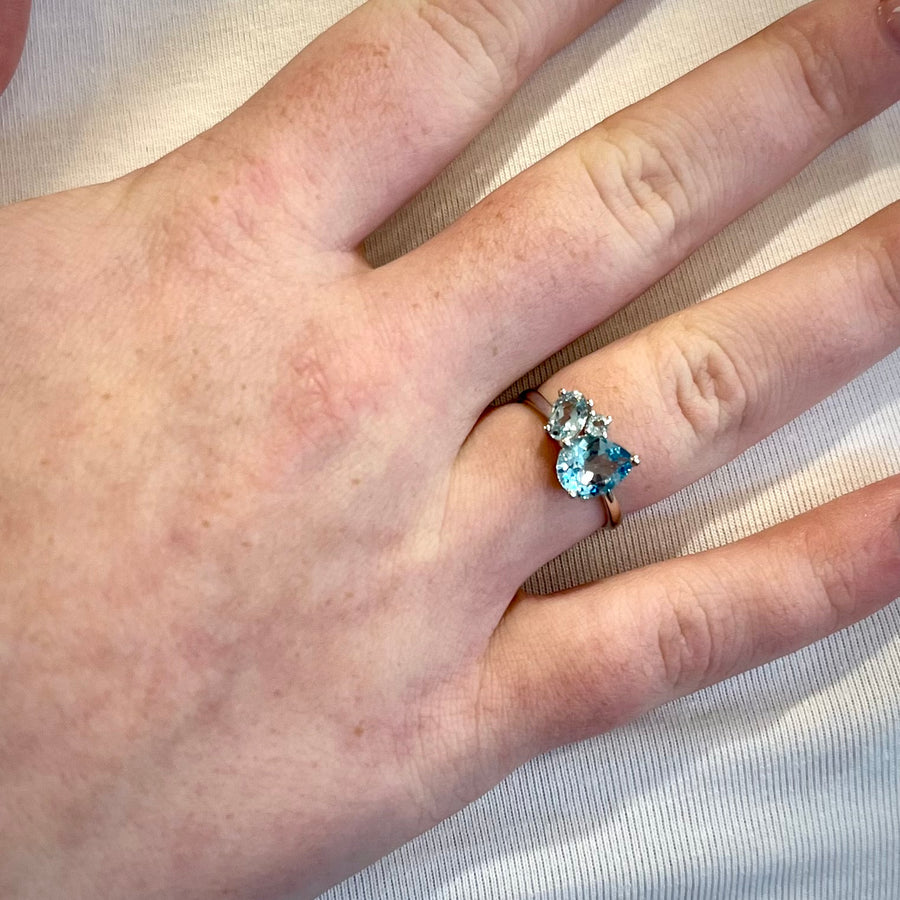 Three Stone Blue Topaz Ring in 9ct White Gold