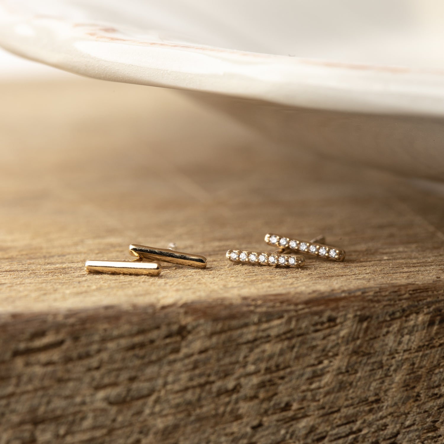 Pave Bar 14k Gold Stud Earrings