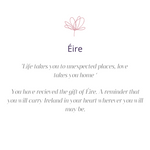 a meaning card for a map of ireland necklace that says you will carry ireland in your heart wherever you go 