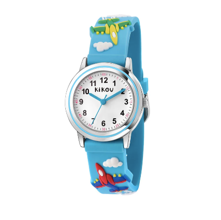 KIKOU KIDS HOBBY WHITE DIAL WITH BLUE STRAP WATCH (AIRPLANE)