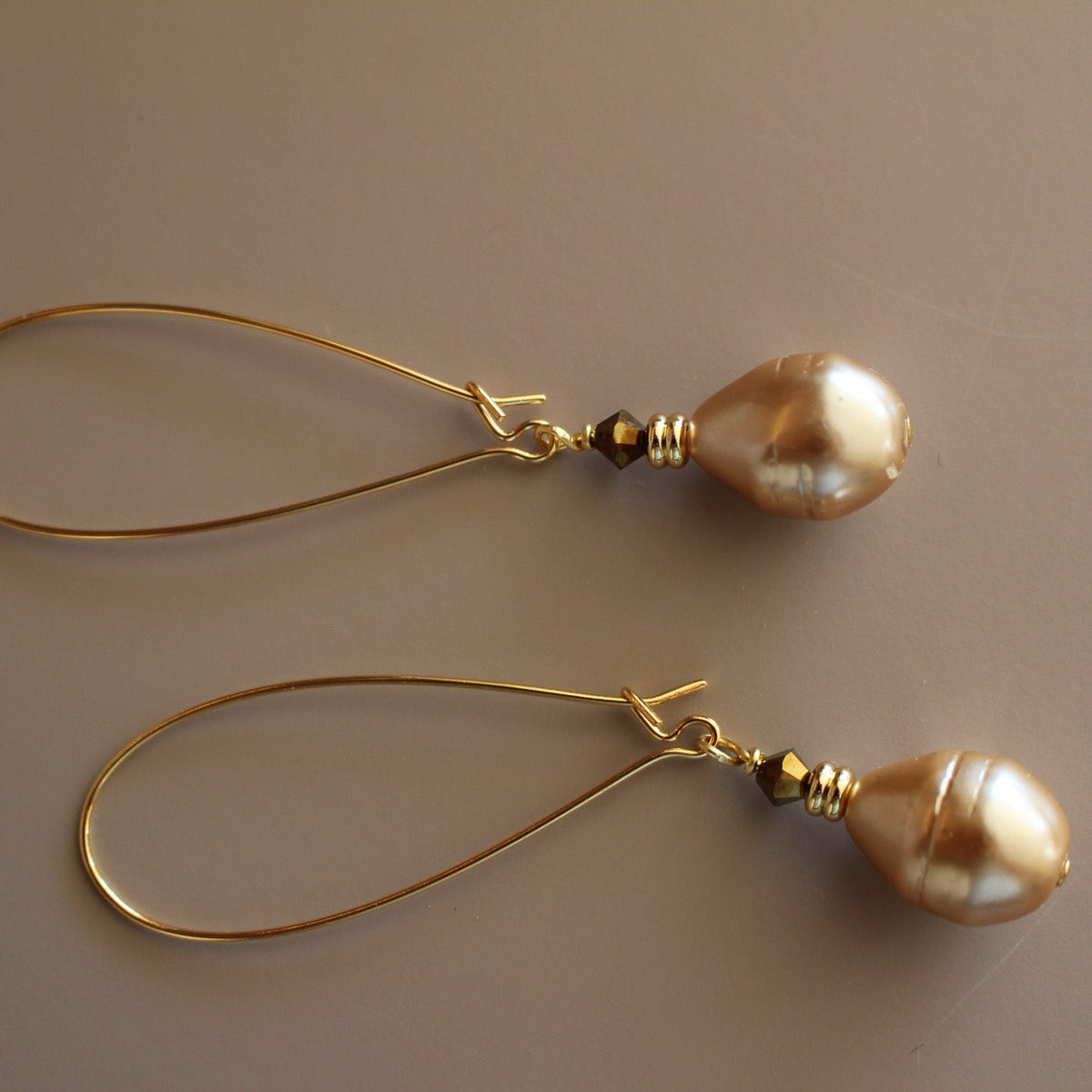 Nocturne Gold Pearl Drop Earrings- Long