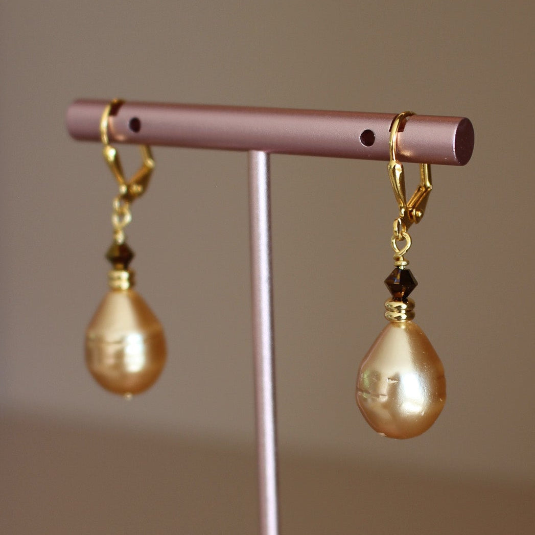 Nocturne Gold Pearl Drop Earrings- Short