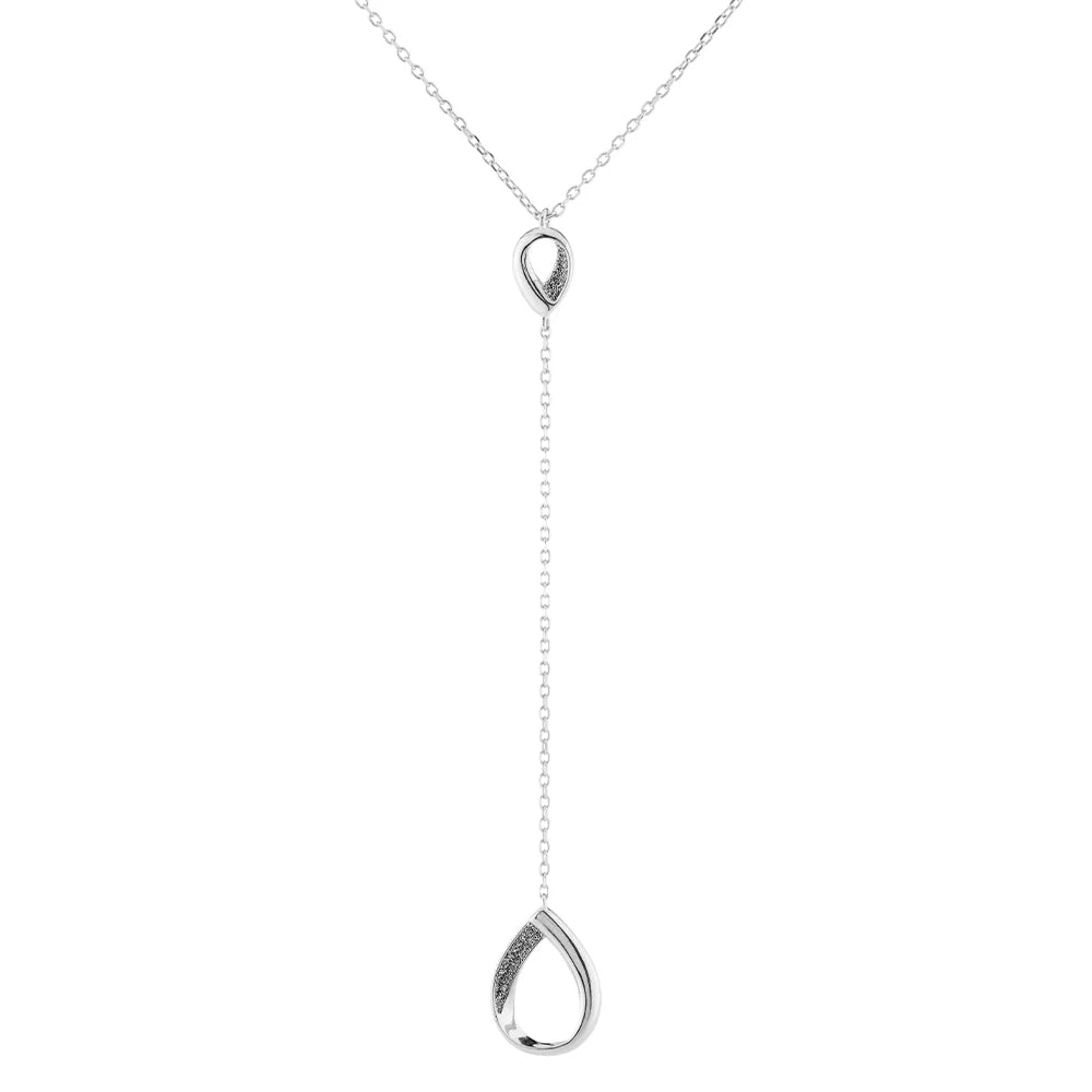 Jolie silver necklace with double drop pendant with diamond dust
