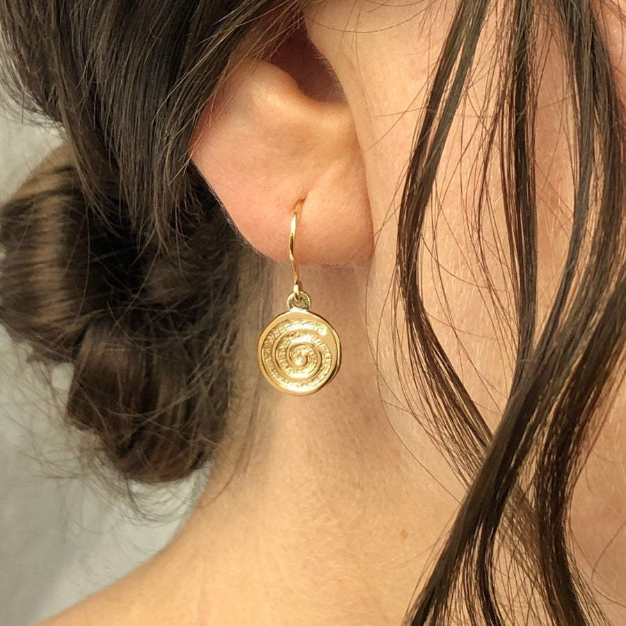 Celtic Spiral Gold Plated Silver Drop Earrings (Symbolising life, joy, birth, spirit)