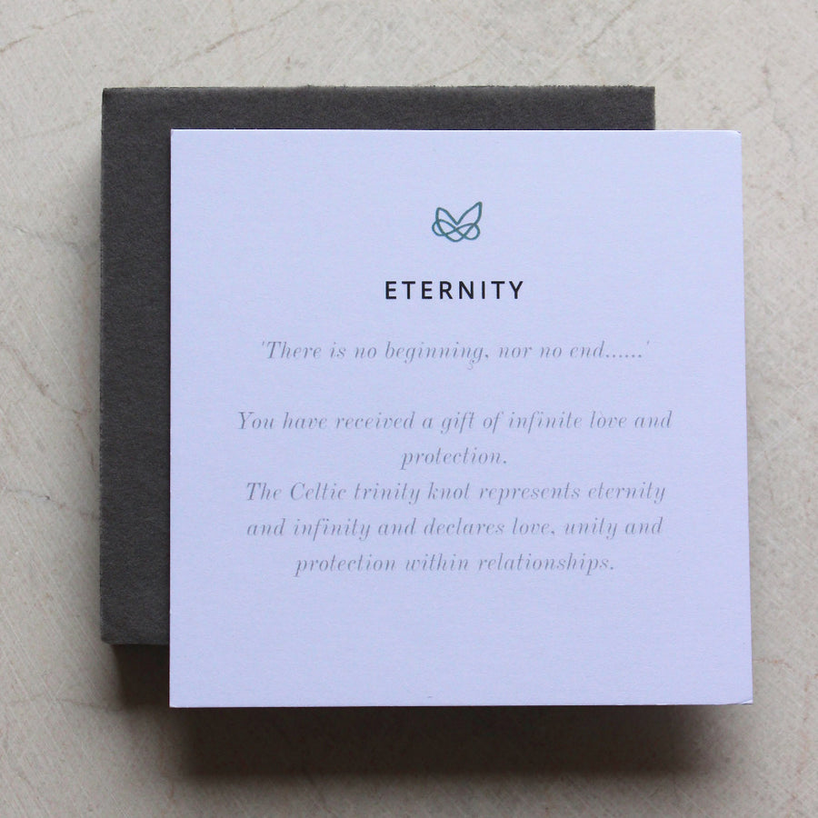 meaning card explaining the meaning behind the Eternity Silver Cetlic Cufflinks symbol on native collection