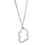 sterling silver map of ireland necklace on a thick chain against a white background