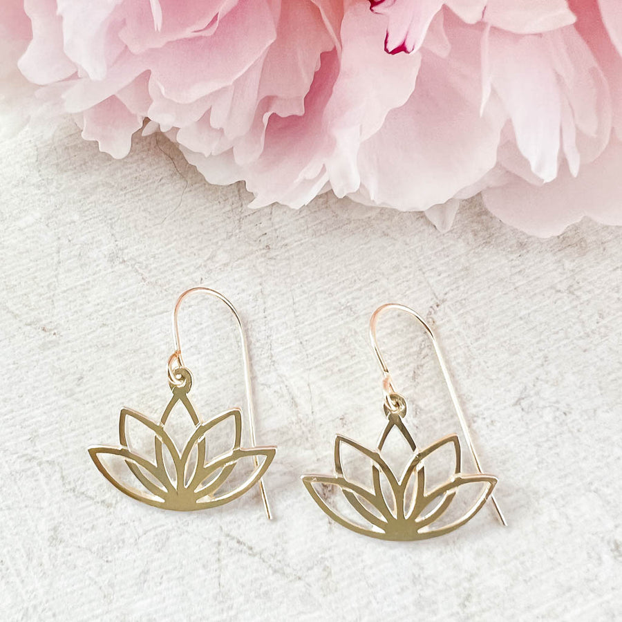 Gold Lotus Flower drop earrings 