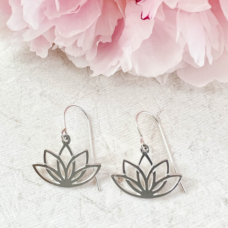 Lotus Flower silver drop earrings 