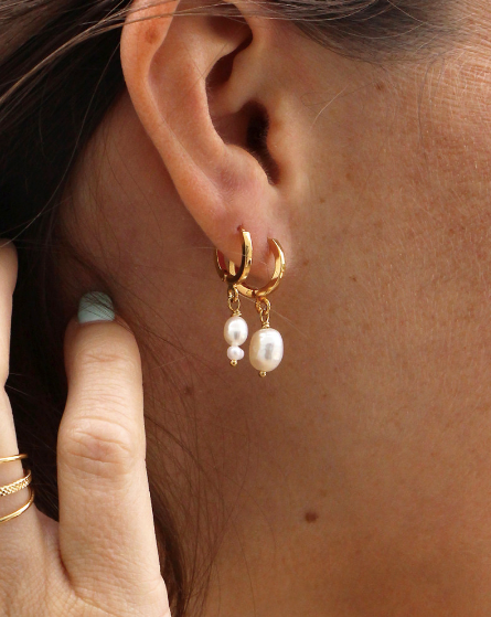 Mini White Pearl Hoop Earrings