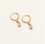 everyday semi precious stone hoop drop earrings. 24k gold plated.