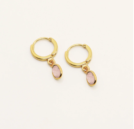 everyday semi precious stone hoop drop earrings. 24k gold plated.